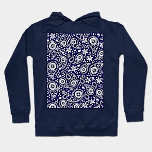 Beautiful Paisley Floral Pattern - Blue and White Hoodie